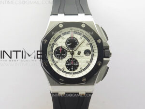 Royal Oak Offshore 44mm SS Black Ceramic Bezel JJF 1:1 Best Edition White Dial on Rubber Strap A3126
