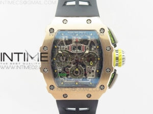 RM011 RG Chronograph SS Case KVF 1:1 Best Edition Crystal Skeleton Dial on Black Rubber Strap A7750