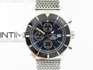 SuperOcean A13312 44mm Black Bezel Blue Dial/black subdial on SS Bracelet A7750