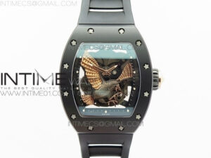 RM023 Real Ceramic Case KVF Best Edition Eagle Skeleton Dial RG Crown on Black Rubber Strap MIYOTA8215