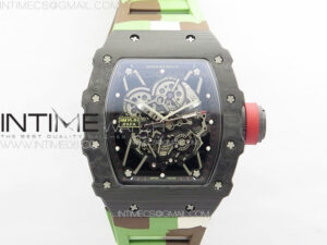 RM035-01 Forged Carbon Case KUF Best Edition Red Crown on Camouflage Rubber Strap MIYOTA8215