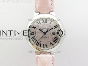 Ballon Bleu 33mm SS AF Pink Textured Dial on Pink Croco Leather Strap