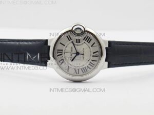 Ballon Bleu 33mm SS AF White Textured Dial on Black Croco Leather Strap