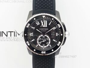 Calibre de Cartier W7100056 DLC JJF Black Dial on Black Rubber Strap 23J