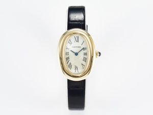 Baignoire De Cartier YG DRF 1:1 Best Edition Silver Dial on Black Leather Strap Swiss Quartz