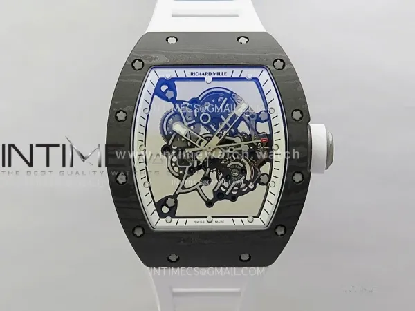 RM055 White inner Bezel White Crown NTPT/Ti ZF 1:1 Best Edition on White Rubber Strap RMUL2 Super Clone