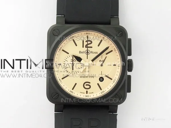 BR 03-94 Chrono PVD Brown Dial Black Markers on Black Rubber Strap A7750 (Free Nylon Strap)