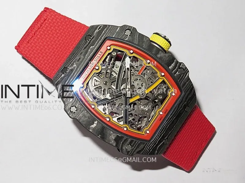 RM67-02 Alexander Black NTPT Umi Office 1:1 Beat Edition Black/Red/Yellow Skeleton Dial On Red Nylon Strap CRMA7 Clone V2