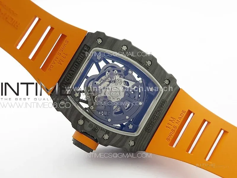 RM035-02 Forged Carbon Case KUF Best Edition Orange Crown on Orange Rubber Strap MIYOTA8215
