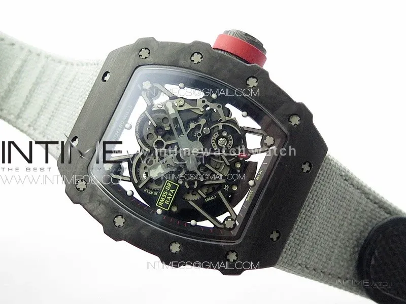 RM035-02 Forged Carbon Case KUF Best Edition Red Crown on Gray Nylon Strap MIYOTA8215