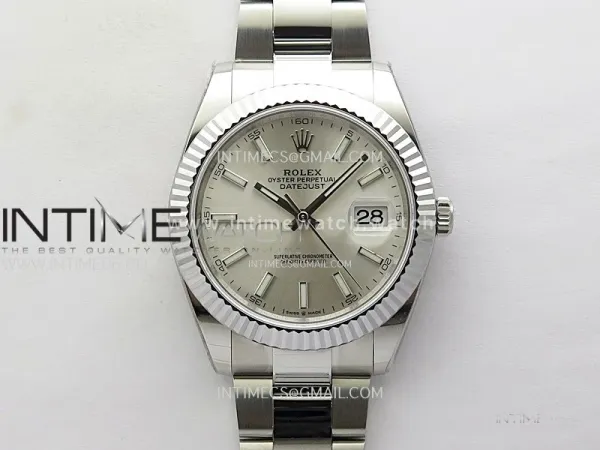 DateJust 41mm 126334 904 SS ONE Factory V2 1:1 Best Edition Fluted Bezel Silver Dial Sticks Markers on Oyster Bracelet DD3235