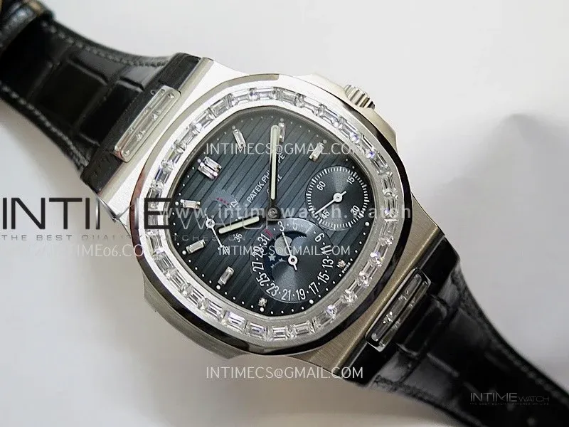 Nautilus 5724G SS/T Diamonds PPF 1:1 Best Edition Blue Dial on Black Leather Strap A240 Super Clone