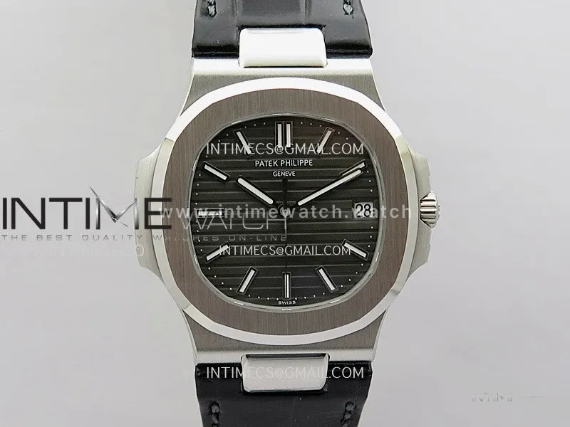 Nautilus 5711 Gain Weight DDF 1:1 Best Edition Gray Textured Dial On Black Leather Strap Super Clone DD324