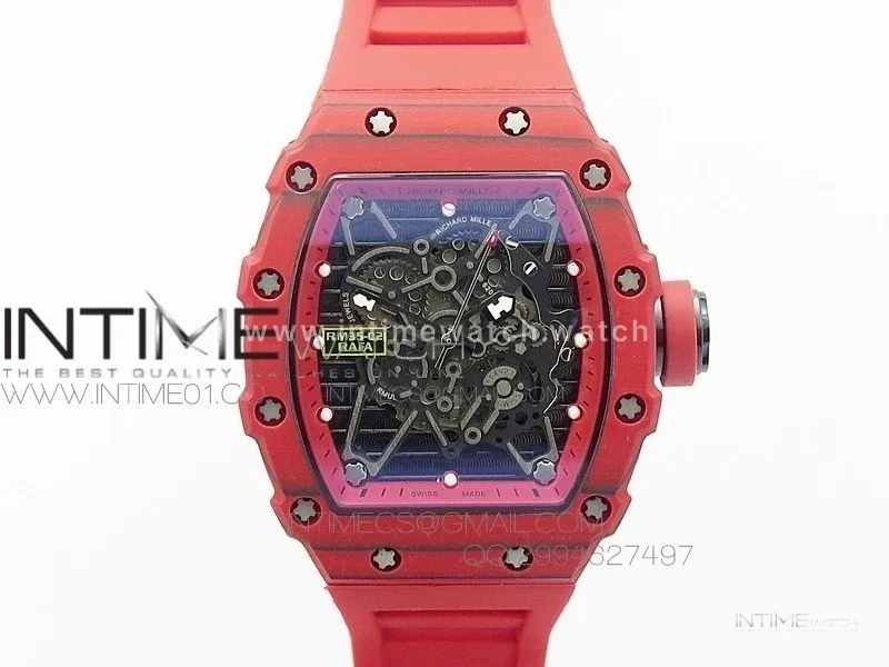 RM 035-2 Red Forged Carbon Red Inner Bezel Skeleton Dial on Red Rubber Strap MIYOTA9015