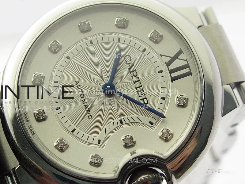 Ballon Bleu 36mm SS 3KF 1:1 Best Edition White Textured Dia Markers Dial on SS Bracelet A076