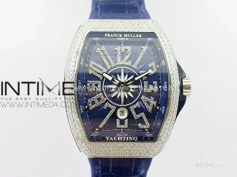 Vanguard V45 SS Full Diamonds Blue Textured Diamonds Markers on Blue Gummy Strap A2813
