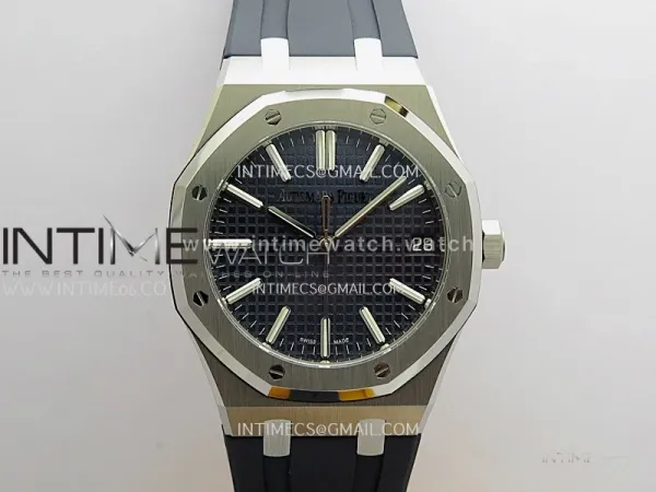 Royal Oak 41mm 15510 SS DDF 1:1 Best Edition Blue Dial On Blue Rubber Strap Super Clone DD4302