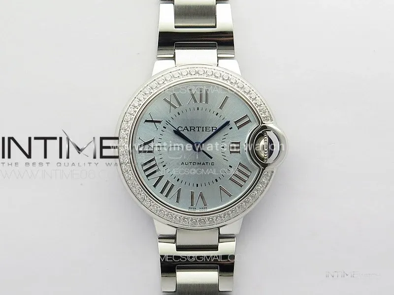 Ballon Bleu 33mm Diamonds Bezel SS 3KF 1:1 Best Edition Ice Blue Dial on SS Bracelet A076