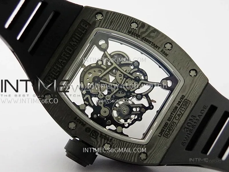 RM055 Real NTPT RG Inner RMF Best Edition Skeleton Dial on Black Rubber Strap RMUL2 Super Clone