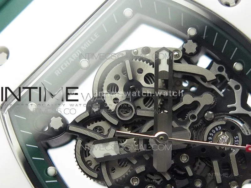 RM055 White Ceramic KVF Best Edition Skeleton Dial White on Green Rubber Strap MIYOTA8215 V3
