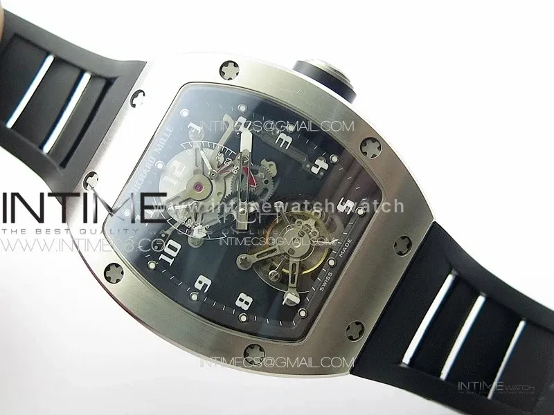 RM001 Real PR SS YSF Skeleton Dial on black Rubber Strap Asian Tourbillon
