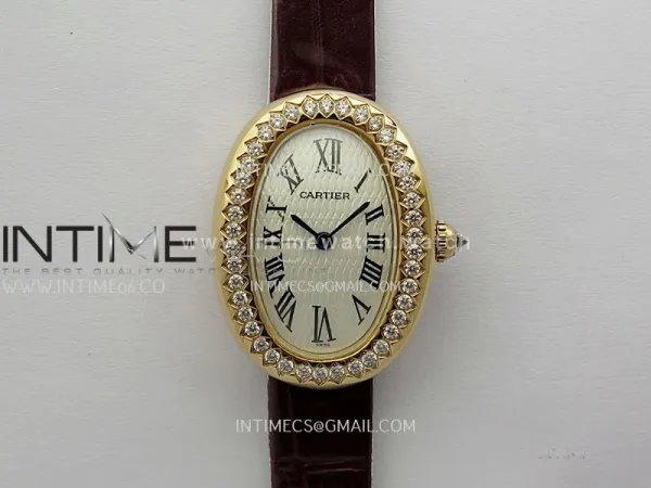 Baignoire Watch RG Diamond Bezel AF 1:1 Best Edition White Textured Dial On Black Croco Strap RONDA Quartz