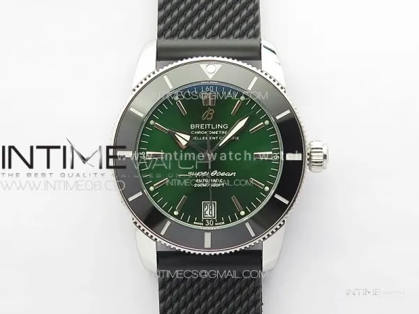 SuperOcean 42mm AB2010 SS B50 1:1 Best Edition Green Dial Black Ceramic Bezel on Black Rubber strap A2824