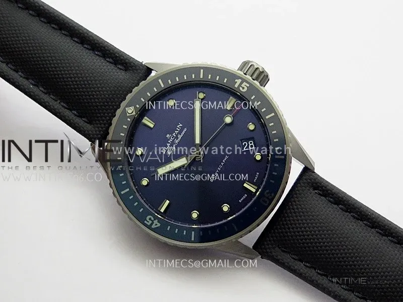 Fifty Fathoms Bathyscape Titanium Ceramic Bezel GF 1:1 Best Edition Blue Dial On Nylon Strap A1315