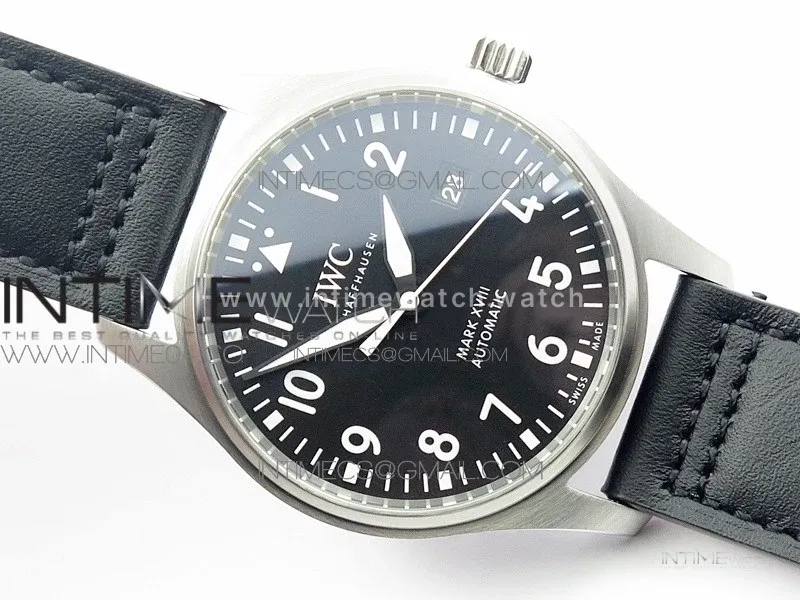 Mark XVIII IW327001 SS M+F 1:1 Best Edition Black Dial on Black Leather Strap A2892 (Free Nylon Strap)