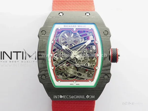RM67-02 Italy Black NTPT Umi Office 1:1 Beat Edition Green/White/Black Skeleton Dial On Red Nylon Strap Super Clone CRMA7 V3