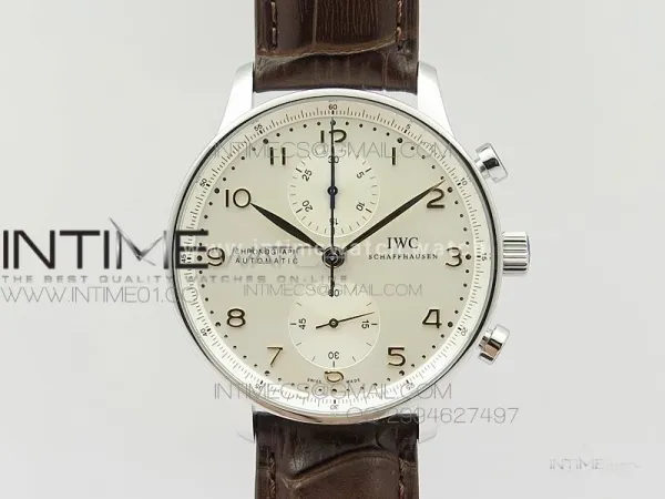 Portuguese IW371445 ZF V3 1:1 Best Edition SS White Dial RG Markers on Brown Leather Strap A79350 (Slim Movement)