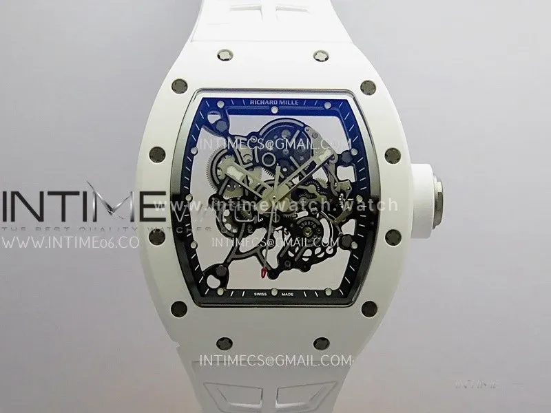 RM055 White Ceramic Umi Office 1:1 Best Edition Skeleton Dial White Rubber Strap RMUL2 Super Clone (Free Sprung)