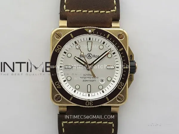 BR 03-92 Diver Ceramic Bezel Bronze B12 1:1 Best Edition White Dial on Brown Leather Strap A2824 (Free Rubber Strap)
