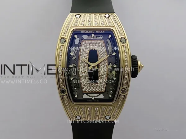 RM07 Paved Diamonds Bezel RG ZF Best Edition Diamonds Skeleton Dial On Black Rubber Strap Asian CRMA2 Clone