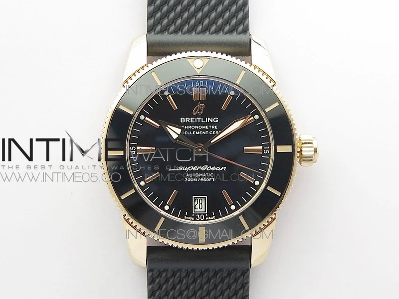 SuperOcean 42mm AB2010 RG B50 1:1 Best Edition Black Dial Black Ceramic Bezel on Black Rubber strap A2824