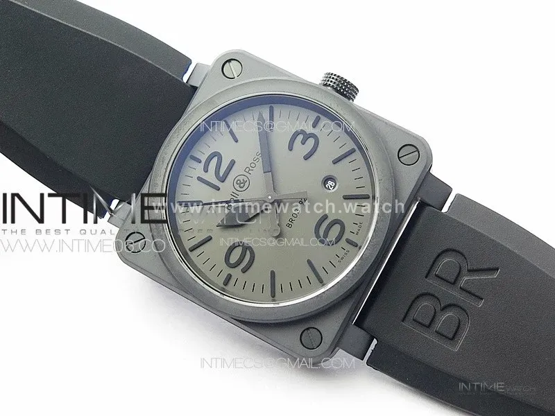 BR 03-92 Real Ceramic 1:1 Best Edition Gray Dial on Black Rubber Strap MIYOTA 9015