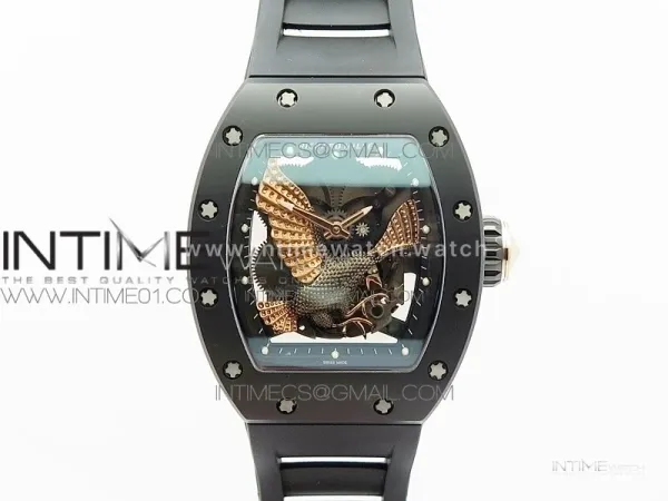 RM023 Real Ceramic Case KVF Best Edition Eagle Skeleton Dial RG Crown on Black Rubber Strap MIYOTA8215