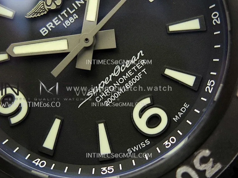 SuperOcean Automatic 46mm DLC TF 1:1 Best Edition Black Dial on Black Rubber Strap A2824