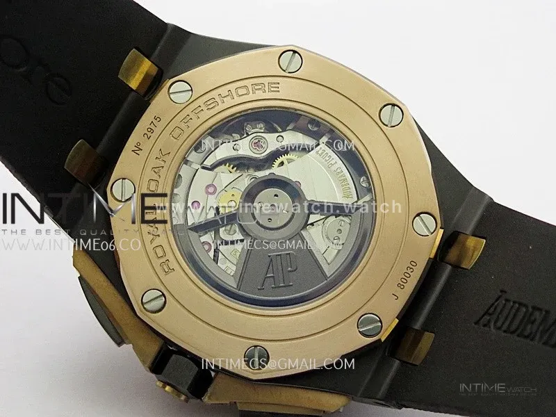 Royal Oak Offshore 44mm Black Ceramic/RG JF 1:1 Best Edition Gray Dial On Black Rubber Strap A3126