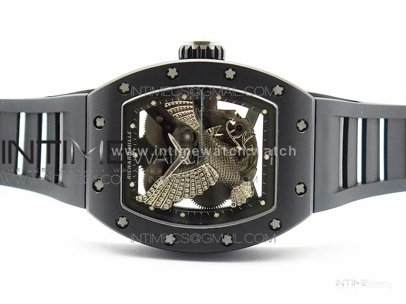 RM023 Real Ceramic Case KVF Best Edition Eagle Skeleton Dial SS Crown on Black Rubber Strap MIYOTA8215