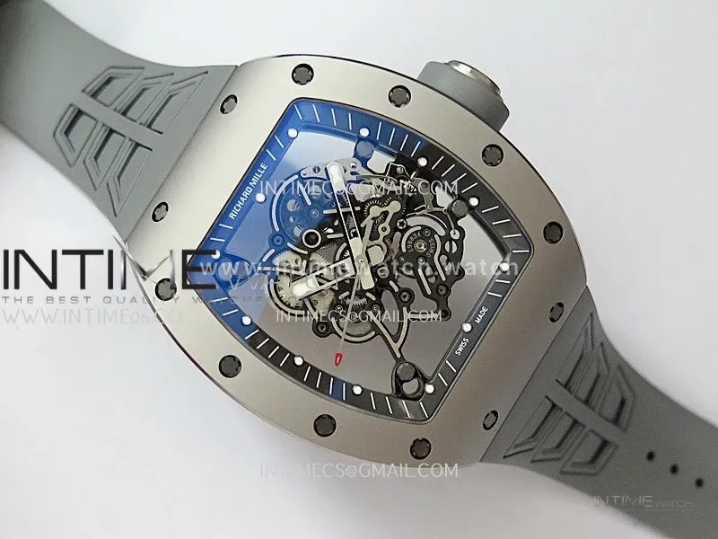 RM055 Gray Ceramic Umi Office 1:1 Best Edition Skeleton Dial Black Rubber Strap RMUL2 Super Clone (Free Sprung)