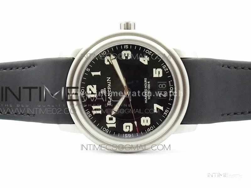 LEMAN 2850B SS 1:1 Best Edition Black Dial Numbers Markers on Black Rubber Strap Cal.6950
