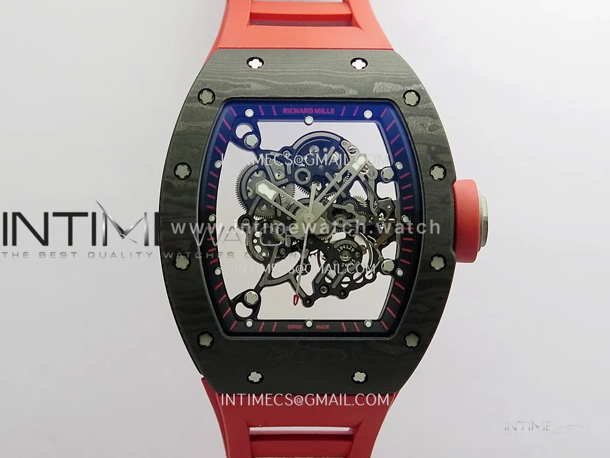 RM055 Black NTPT Black Inner Bezel GTF Best Skeleton Dial Red Rubber Strap RMUL2 Super Clone (Free Sprung)