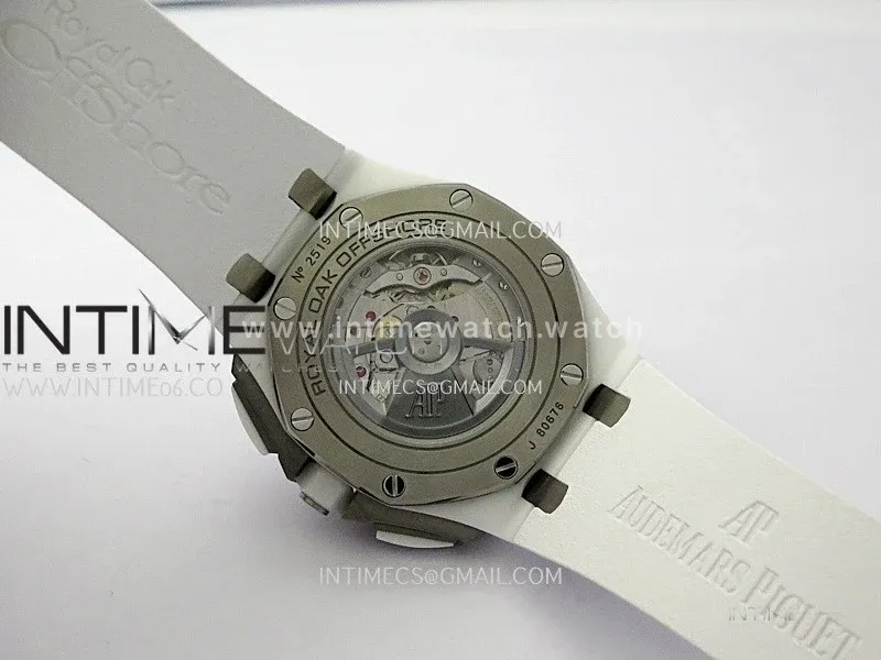 Royal Oak Offshore 44mm White Ceramic TKF 1:1 Best Edition White Dial on White Rubber Strap A3126