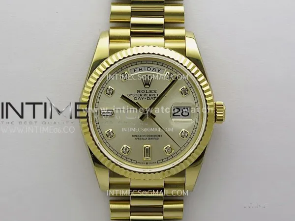 Day Date 128238 Gain Weight YG QF 1:1 Best Edition Champagne Dial Diamond Markers on YG President Bracelet