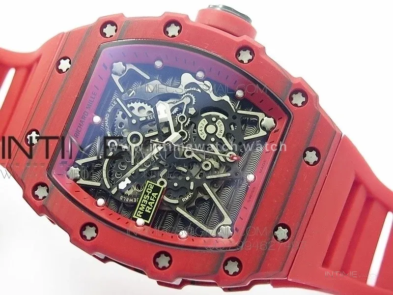 RM 035-2 Red Forged Carbon Red Inner Bezel Skeleton Dial on Red Rubber Strap MIYOTA9015