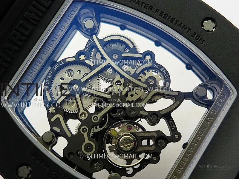 RM055 Red Crown Black Inner Black Ceramic ZF 1:1 Best Edition Skeleton Dial On Black Rubber Strap RMUL2 Super Clone