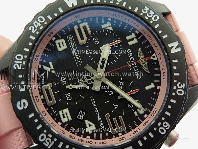 Professional Quartz Chrono Pink Inner Bezel 1:1 Best Edition Black Dial On Pink Rubber Strap Swiss Ronda