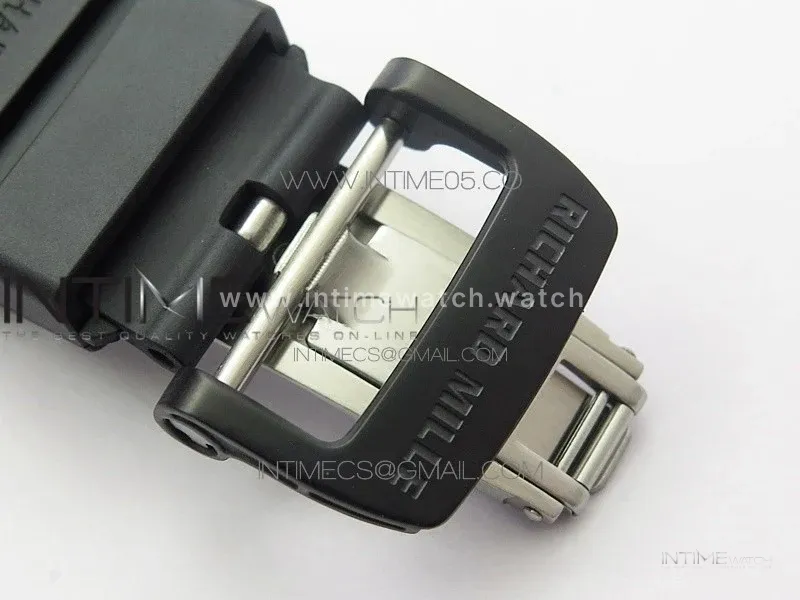 RM011 Carbon Case Carbon Bezel Chronograph KVF 1:1 Best Edition Skeleton Dial(Red Inner Bezel) on Black Rubber Strap A7750
