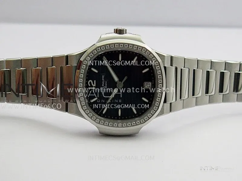 Nautilus 7118 Ladies Diamond Bezel SS DDF 1:1 Best Edition Blue Dial On SS Bracelet Super Clone DD324